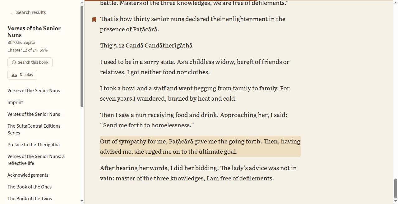The reader showing a chapter list and a highlighted paragraph